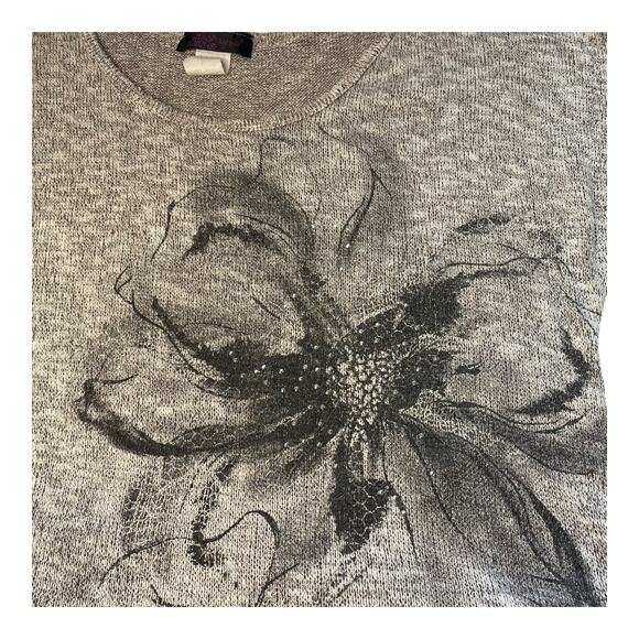 Y2K Agenda Top Womens L Floral Rhinestone Embellished Heather Beige Ruched Retro - Picture 6 of 8